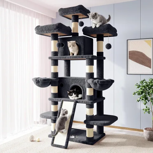 Vista 12 de Allewie Árbol de gato de 68 pulgadas/casa y torres para felinos grandes/poste rascador/árbol de escalada grande de varios niveles