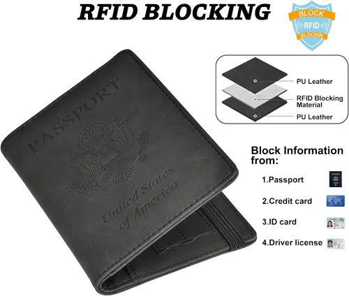 Vista 6 de HerriaT Combo de portatarjetas de pasaporte y vacunación, funda con ranura para tarjeta de vacunación CDC, protector organizador de documentos