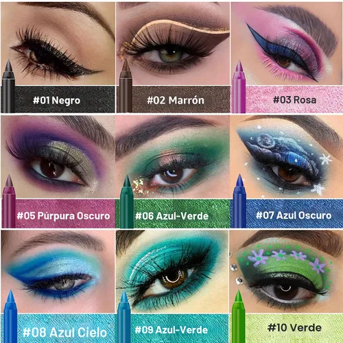 Vista 2 de LemonSac Juego de 15 lápices delineador de ojos coloridos, lápiz sombra de ojos, delineador de ojos con brillo metálico perla y mate para mujeres