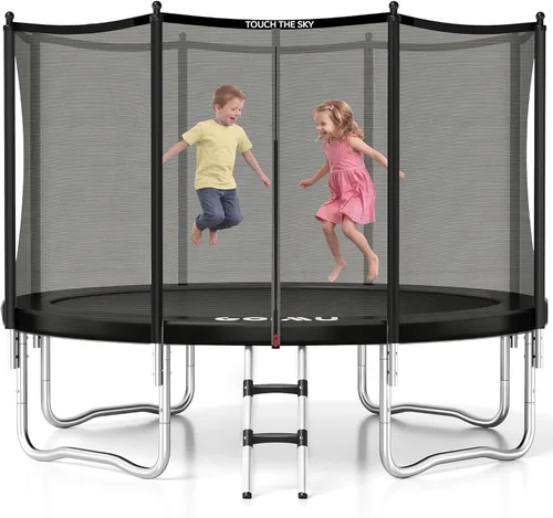 Vista 12 de 10FT 12FT 14FT 16FT Outdoor Recreational Trampoline with Enclosure Net, Bolt-Free Design Yard Trampoline with Wide Ladder and AntiRust Coating, 2 in