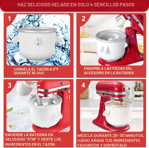 Vista 5 de Accesorio para Máquina de Helados para Batidora de Pie KitchenAid, Compatible con Batidoras de Pie de 4.5/5QT y 6QT, Tazón Congelado para Máquina