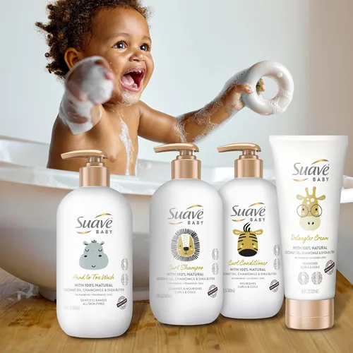 Vista 5 de suave+ Baby Curl Champú para cabello rizado y rizado, con aceite de coco 100% natural, manzanilla y manteca de karité, sin parabenos, fragancia