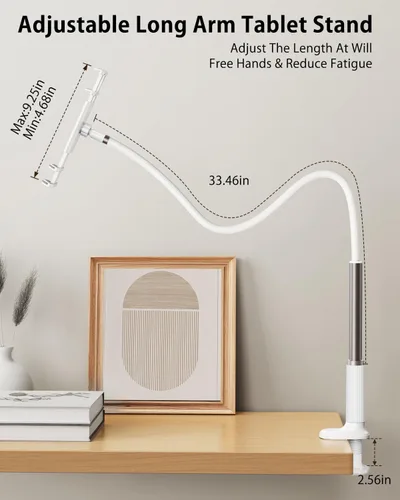 Vista 7 de Soporte para tableta de cuello de cisne para cama, soporte ajustable para tablet para escritorio, soporte de brazo largo flexible para lectura