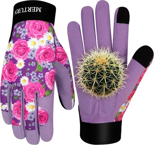 Vista 9 de Guantes de jardinería para mujer, de cuero resistente, a prueba de espinas, guantes de trabajo para mujer