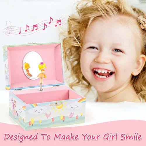 Vista 2 de Joyero musical para niña con juego de joyas, caja de música de princesa y unicornio, regalo ideal para niñas y niñas pequeñas, hija, cumpleaños