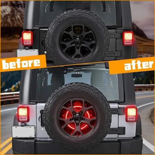 Vista 5 de LEDUR Luz de freno de llanta de repuesto tercera luz de freno LED luz de rueda trasera para Jeep Wrangler 2007-2018 JK y 2018+JKU JLU luz roja