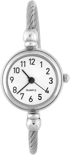 Vista 8 de FILFEEL Relojes para mujer, reloj de pulsera abierto analógico redondo de cuarzo con correa de aleación de cuarzo (disco blanco digital), Disco