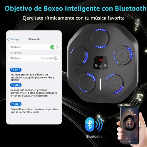 Vista 6 de Máquina de Boxeo con Música con Guantes de Boxeo Bluetooth Montada en Pared, Máquina de Boxeo para Entrenamiento y Ejercicio de Punching Adecuada