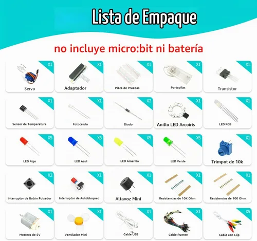 Vista 2 de ELECFREAKS Microbit Starter Kit 24 accesorios Micro:bit Basic Coding Electronics Kit Kit de aprendizaje Microbit Makecode con manual de orientación