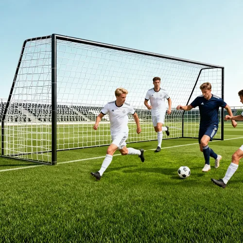Vista 9 de NAIZEA Porterías de fútbol – 24x8/21x7/18x7/12x6/16x7/10x6/8x6/6x4 pies para patio trasero – Portería de fútbol de metal para jóvenes adultos