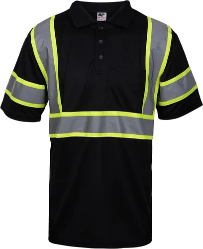 Vista 4 de L&M® Hi Vis Camiseta Polo ANSI Clase 3 Reflectante Seguridad Lima Naranja Negro Manga Larga Corta Alta Visibilidad