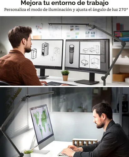Vista 7 de Lámpara de escritorio LED con abrazadera, lámpara de escritorio de arquitecto con control remoto, luz de escritorio de brazo oscilante flexible