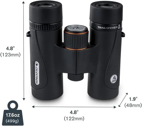 Vista 12 de Celestron 71401 TrailSeeker ED 8 x 32 prisma de techo binocular, lente multicapa de banda ancha completa, vidrio prisma BaK-4, negro