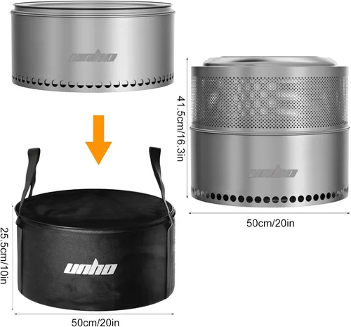 Vista 2 de unho Chimenea sin humo de 20 pulgadas para estufa de leña exterior, de acero inoxidable, portátil, para patio trasero, patio, jardín, picnic