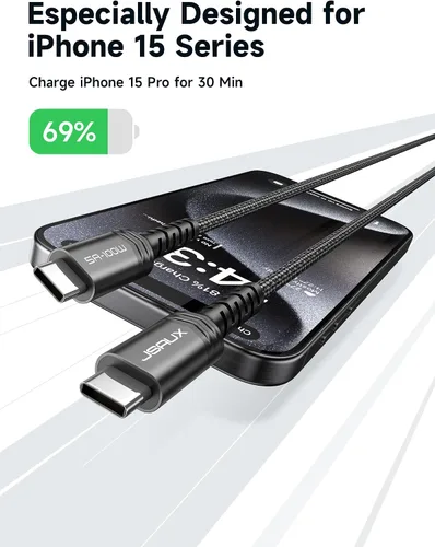 Vista 3 de JSAUX Cable USB C a USB C de 100 W para iPhone 17, cable de carga USBC tipo C 5A de carga rápida compatible con iPhone 17 Air 16 15 Pro Max Samsung