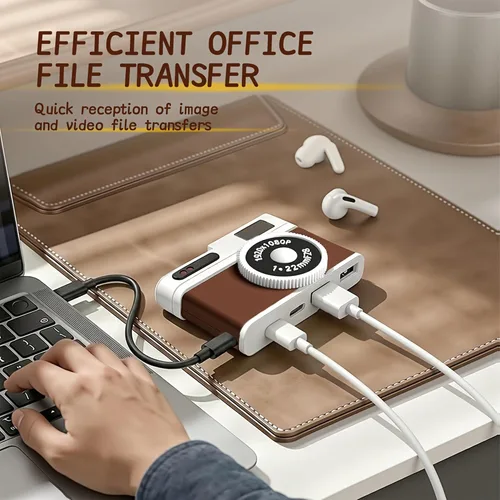 Vista 6 de Hub USB C, concentrador USB de 4 puertos con 2 puertos USB-A 2.0 y 2 puertos USB-C, adaptador USB compacto estilo cámara vintage para laptop