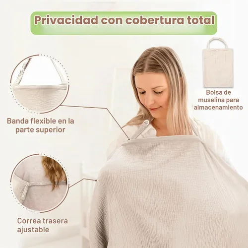 Vista 7 de Funda de lactancia materna 100% algodón orgánico, 43 x 28 pulgadas, versátil