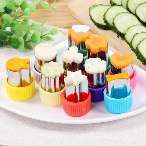 Vista 4 de 12 piezas Mini cortadores de galletas cortador de verduras formas conjuntos de sellos de frutas molde
