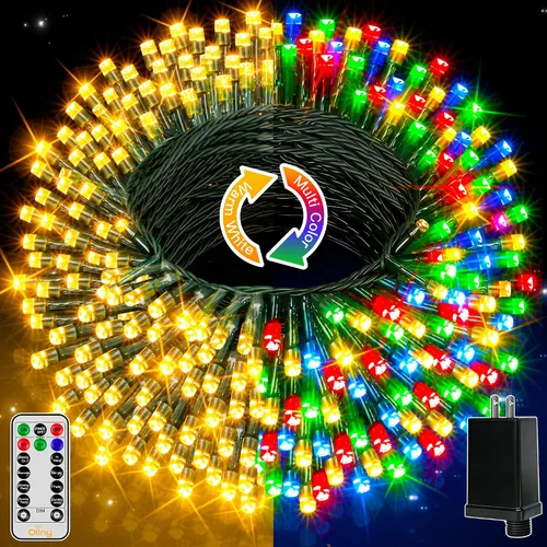 Vista 11 de Ollny Luces de Navidad, 66 pies, 200 luces LED para árbol de Navidad con 11 modos, control remoto, IP44, impermeable, cambio de color, luces