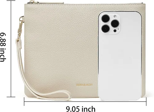 Vista 2 de DORIS&JACKY Bolso de mano de cuero para mujer, bolso grande y delgado para teléfono con correa desmontable