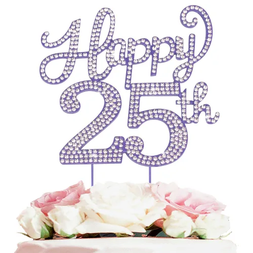Vista 75 de LASKYER Decoración de feliz cumpleaños número 10, decoración de pastel de diamantes de imitación dorados de 10º cumpleaños – Letrero de metal