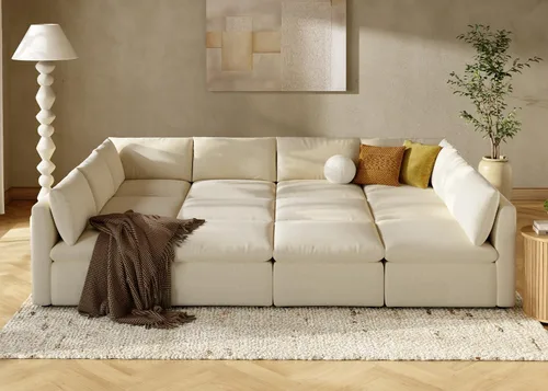 Vista 24 de mopio Sofá modular de gran tamaño con fundas y almacenamiento totalmente extraíbles, secciones convertibles en forma de U y L, moderno sofá de nube