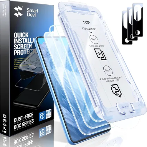 Vista 7 de SMARTDEVIL [Paquete de 3+3] Protector de pantalla para Google Pixel 7A con protector de lente de cámara, compatible con lector de huellas