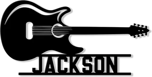 Vista 6 de Letrero de metal personalizado para guitarra, decoración de pared con nombre personalizado para porche, patio, valla, estudio o dormitorio, regalo