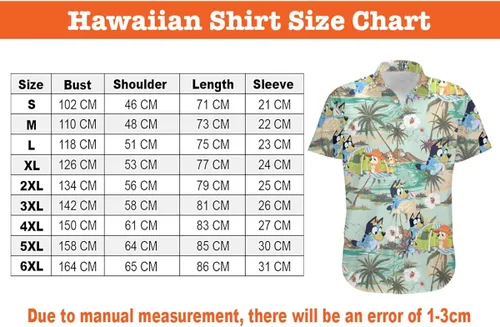 Vista 7 de Blueys - Camisa hawaiana para hombre, diseño de dibujos animados, color azul, para adultos, jóvenes, verano, vacaciones, regalo para él, papá, vida