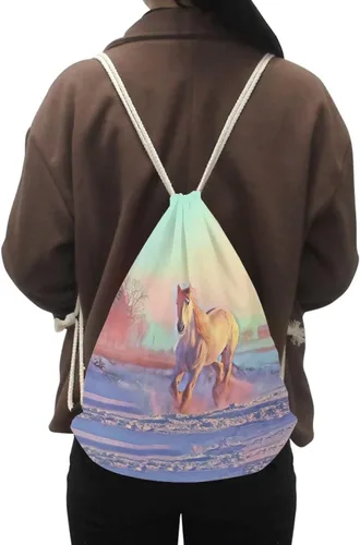 Vista 2 de Buybai Mochila con cordón de animales en 3D, bolsa de gimnasio deportiva para mujeres, hombres y niños, Caballo, Mochilas Tradicionales