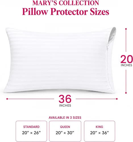 Vista 2 de Paquete de 2 protectores de almohada King con cremallera, de algodón egipcio a rayas satinadas, certificado Oeko-TEX