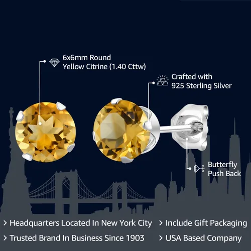 Vista 58 de Gem Stone King Aretes redondos de plata de ley 925 con piedra natal de 0.236 in para mujer