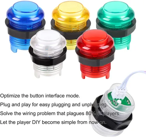 Vista 4 de EG STARTS 2 Player Arcade Game DIY Kits Part 2 Ellipse Oval Bat Joystick Handles + 20 LED lit Arcade Buttons Green & Blue Kits