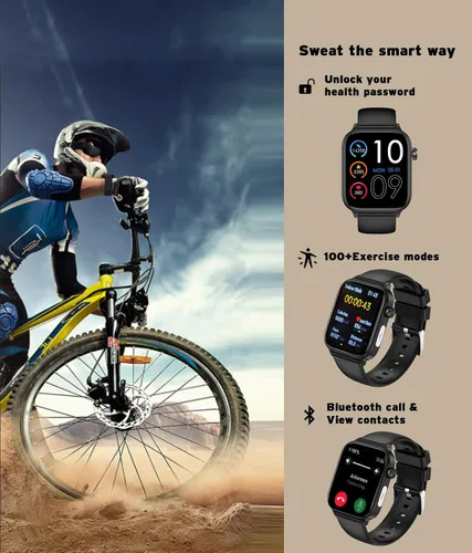 Vista 2 de Reloj inteligente para hombre y mujer, reloj inteligente con pantalla táctil HD de 1.96 pulgadas, más de 100 deportes, presión arterial, frecuencia