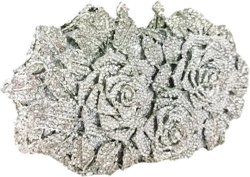 Vista 4 de Boutique De FGG Deslumbrantes bolsos de noche de flores para mujer, bolsos formales de fiesta con diamantes de imitación, bolso de mano de cristal