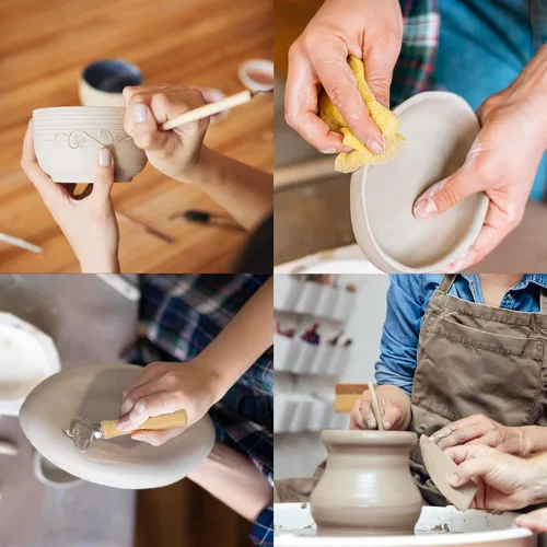 Vista 5 de Blisstime 18 piezas de herramientas para escultura de arcilla, juego básico de herramientas para tallar cerámica con mangos de madera y bolsa
