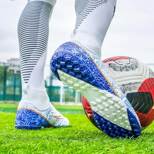 Vista 5 de Zapatos de fútbol para hombre y mujer, zapatos de fútbol con suela dorada, zapatos de fútbol para estudiantes, zapatos de entrenamiento de hierba