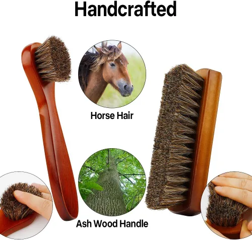 Vista 6 de Cepillo para zapatos, cepillo de limpieza de zapatos, 2 piezas de crin de caballo, cepillo para botas, cepillo de pelo de caballo para cuero