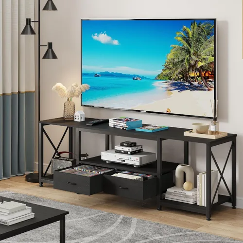 Vista 7 de GYIIYUO Soporte de TV con cajón de tela para TV de 50 y 55 pulgadas, centro de entretenimiento y consola de TV industrial con estantes