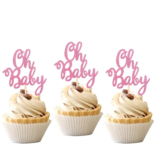 Vista 9 de 36 piezas Oh Baby Cupcake Toppers Glitter Baby Shower Cupcake Picks Decoraciones para Celebrar Baby Shower Niños Cumpleaños Suministros de Fiesta