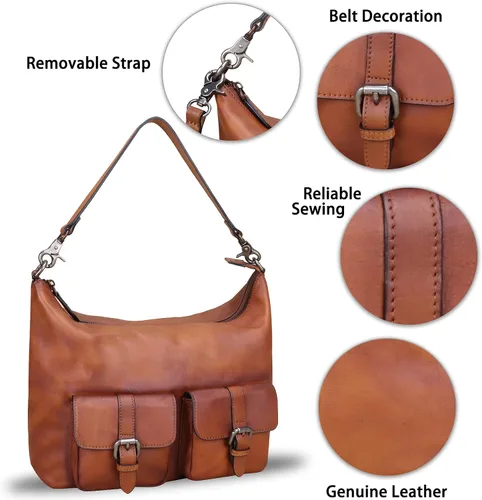 Vista 6 de Bolsos de cuero genuino para mujer, bolsos hechos a mano, con asa superior, bolsos de hombro, estilo vintage, bolso cruzado de cuero real