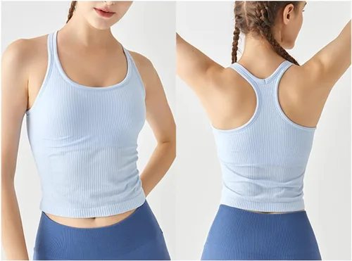 Vista 4 de sphinx cat - Camiseta corta de entrenamiento para mujer, camiseta sin mangas, acanalada, con espalda cruzada y brasier integrado
