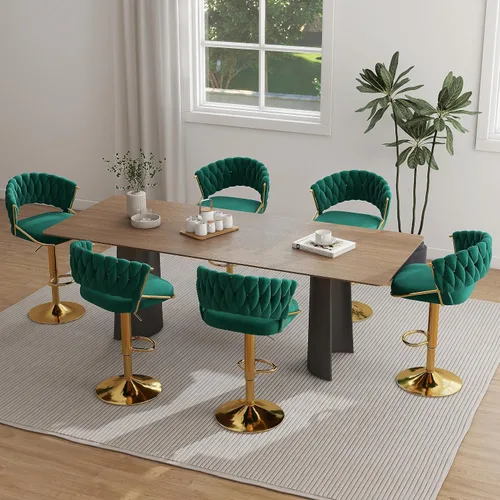 Vista 29 de Juego de 2 taburetes de bar giratorios de 360° con respaldo alto, silla de bar de terciopelo ajustable moderna de altura de mostrador, taburete