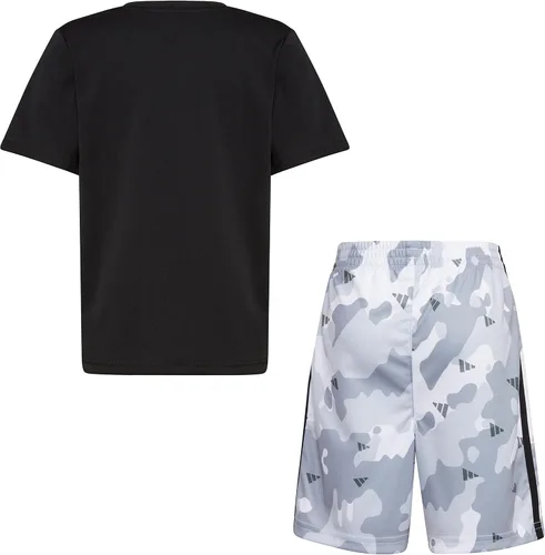 Vista 2 de adidas boys Short Sleeve Poly Tee & Camo All Over Print Short Set