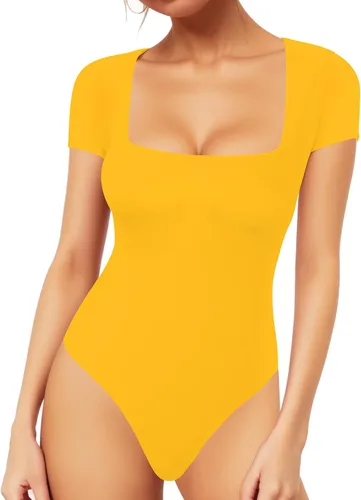 Vista 64 de MANGOPOP - Body de manga corta con cuello cuadrado para mujer