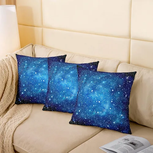 Vista 4 de Juego de 2 fundas de almohada de galaxia de 16 x 16 pulgadas, fundas de almohada decorativas suaves para espacio exterior impresas en 3D, fundas