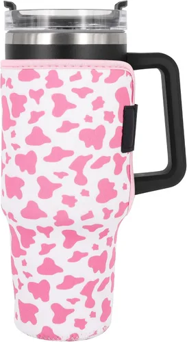 Vista 12 de Fundas aisladas de neopreno reutilizables, idea para vaso de 40 onzas con asa (solo mangas de taza) (China floral abstracta) Reusable Neoprene