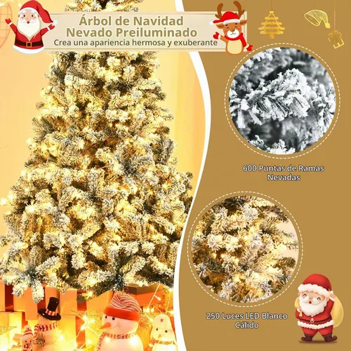 Vista 3 de DREAMADE Árbol de Navidad artificial preiluminado de 6 pies con 600 puntas de ramas de PVC, 250 luces LED blancas cálidas preencordadas, bisagras