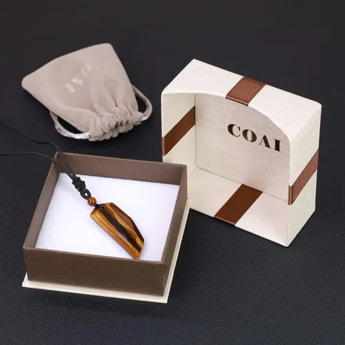Vista 6 de COAI - Collar con dije de piedra en forma de colmillo de lobo para hombre y mujer