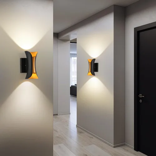 Vista 8 de ziidoo Aplique de pared moderno para interiores y exteriores, 7.9 pulgadas IP65 negro y dorado LED luminaria para patio, porche, puerta delantera